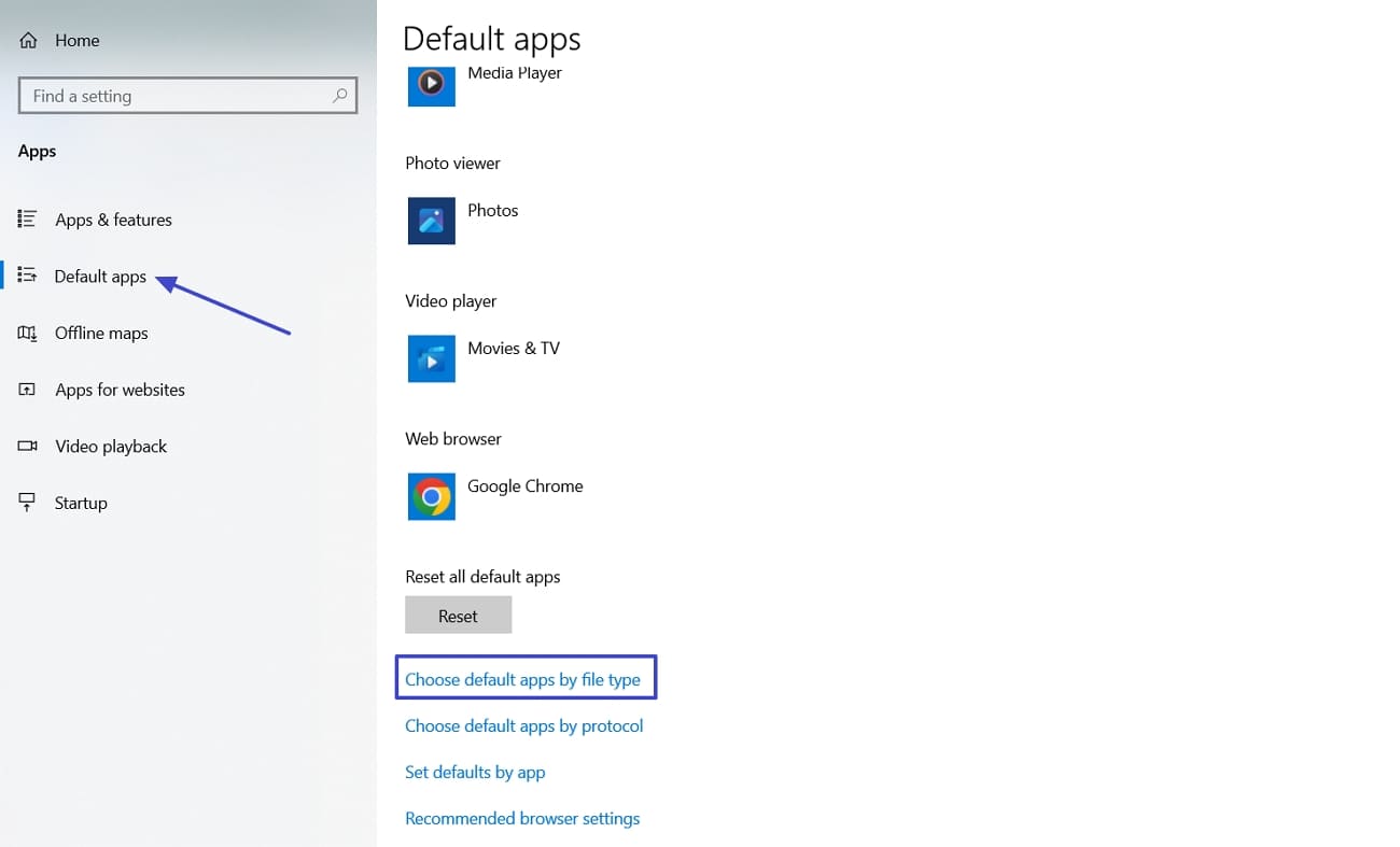 access windows settings choose default app