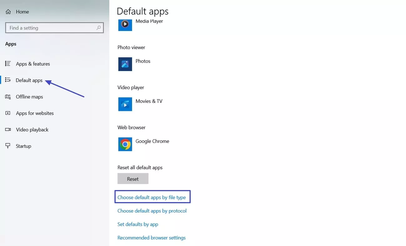 access windows settings choose default app