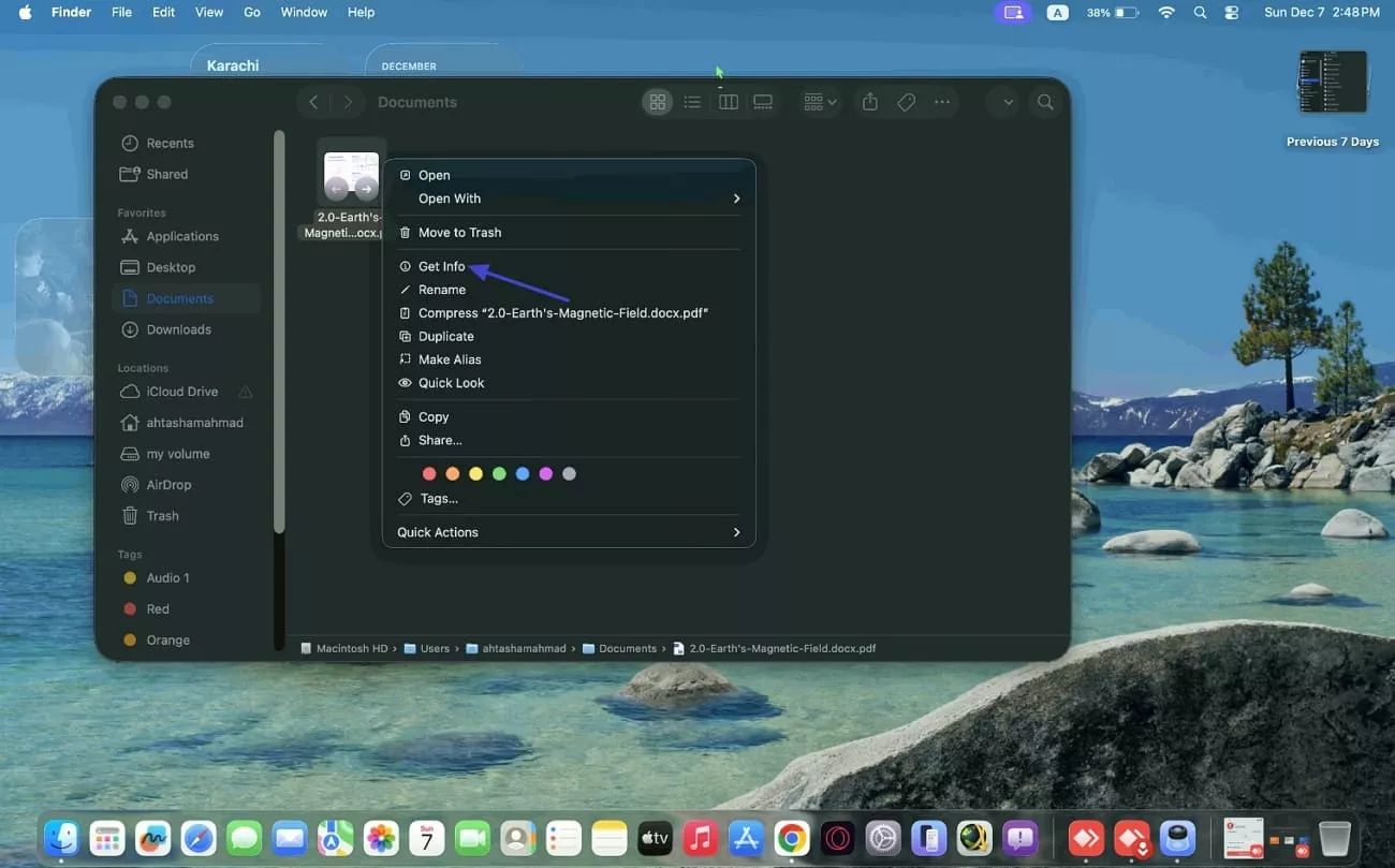 access mac pdf get info window