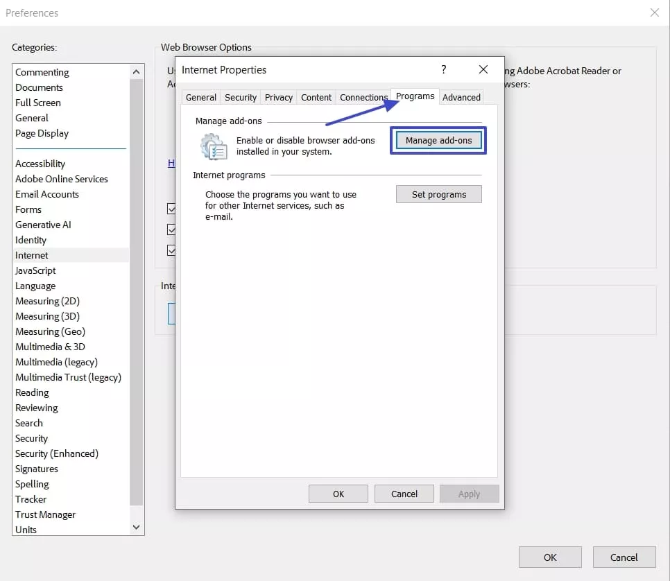 access programs tab adobe acrobat