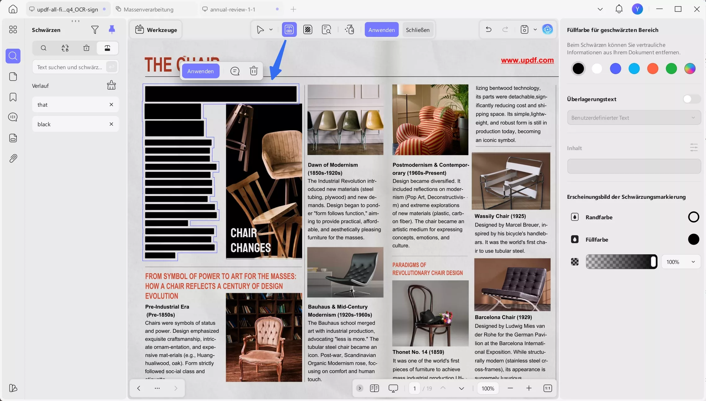 Wie man in der Vorschau Markierungen für die Schwärzung einfügt