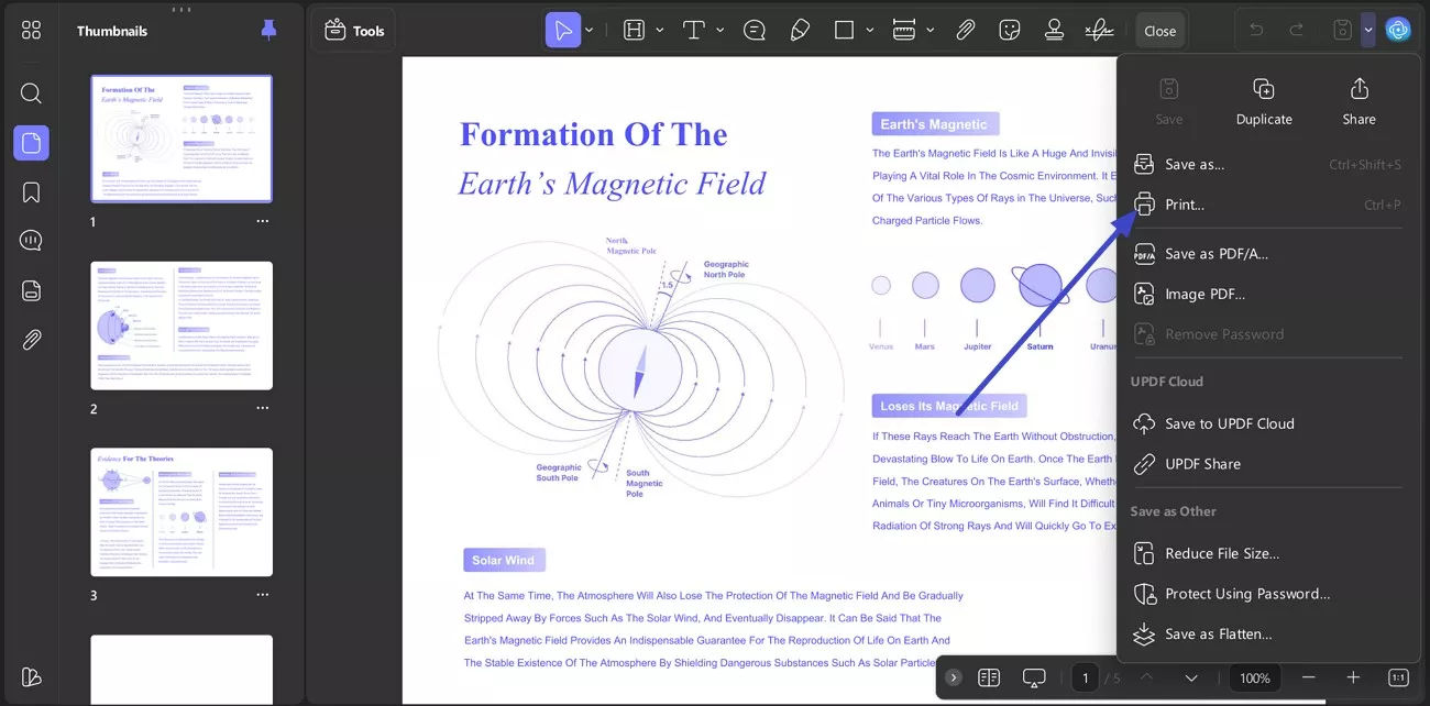  access the print option