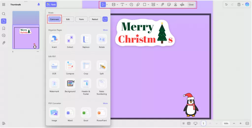 annotating minted card with shapes, drawings, and stickers in updf