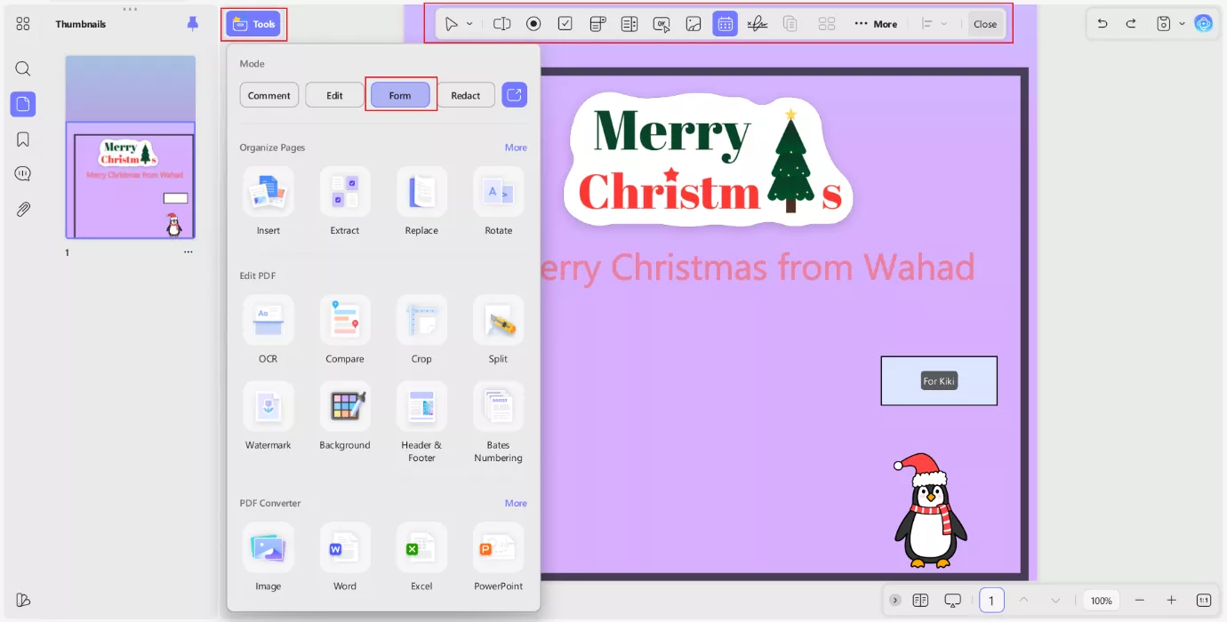adding form fields in updf