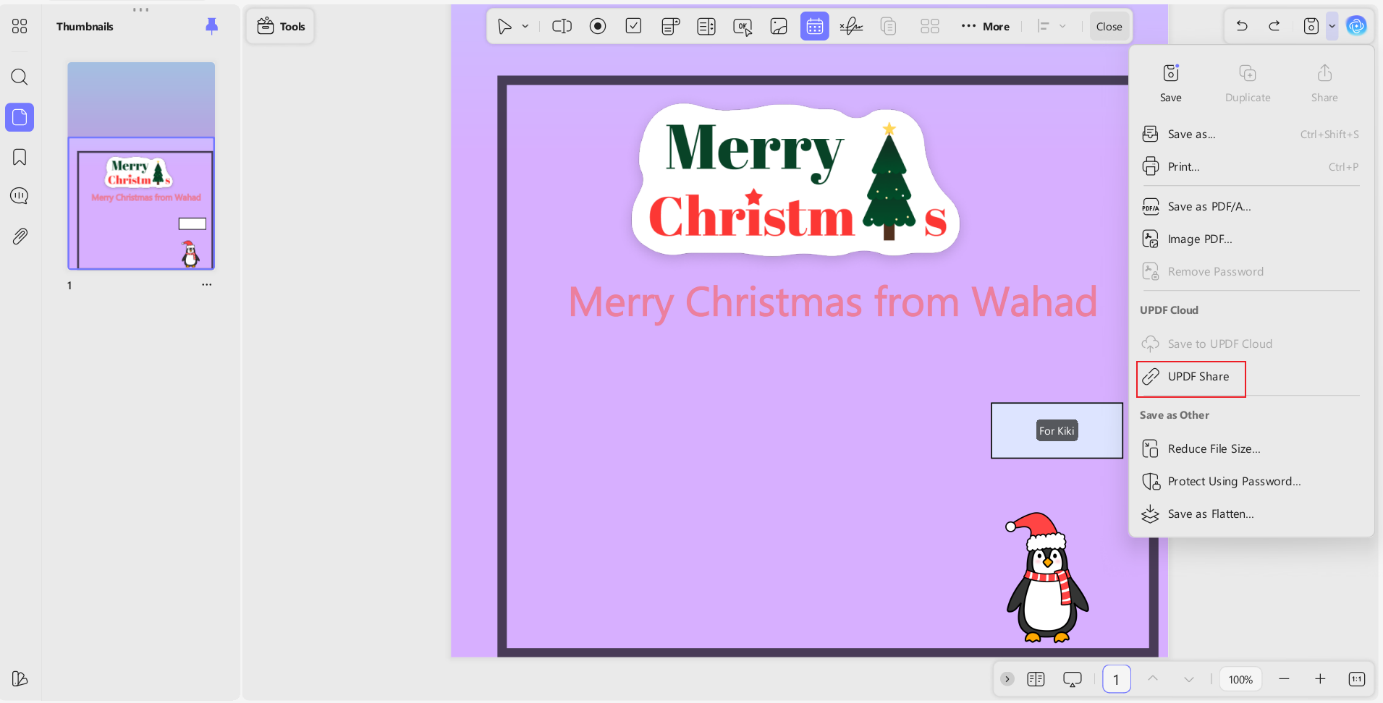 exporting and sharing minted christmas card in updf-2