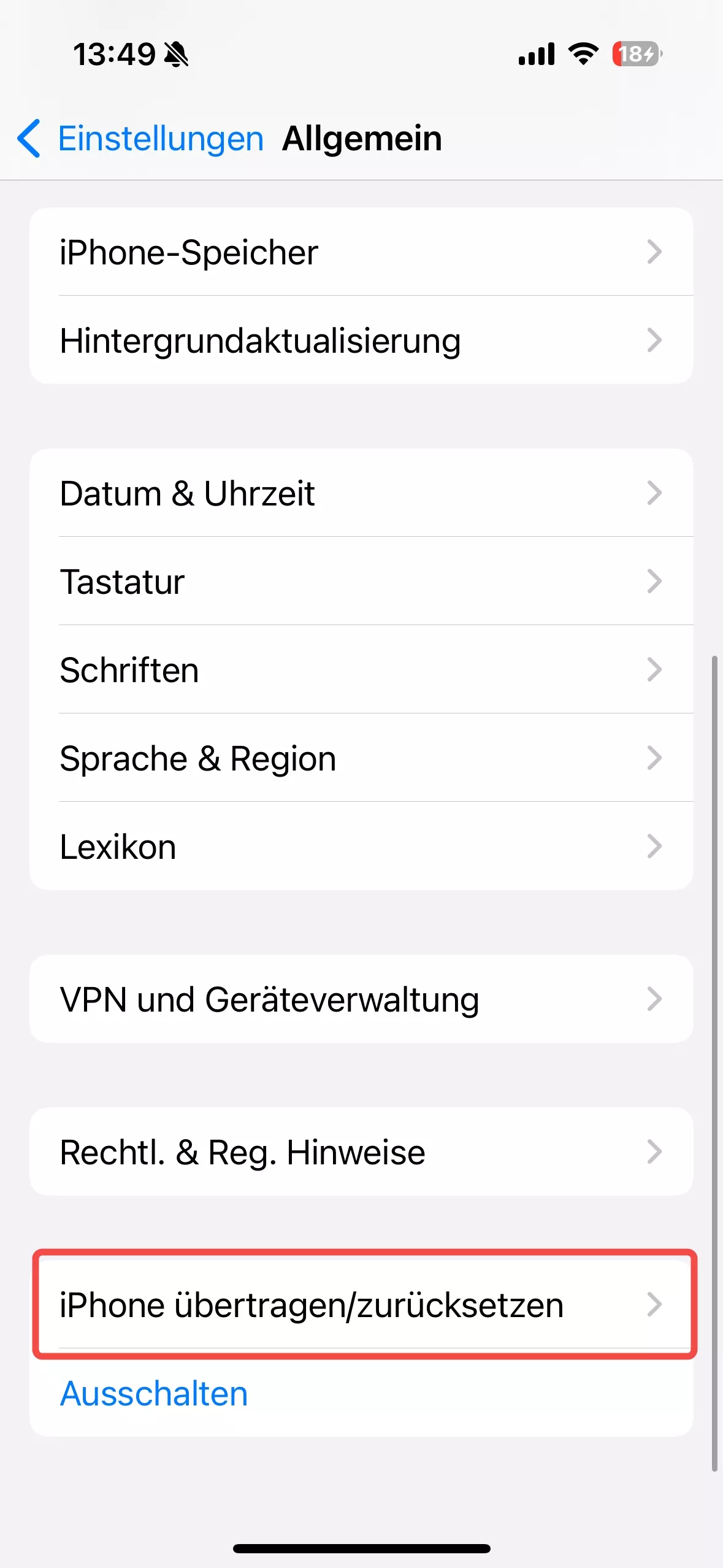 iPhone übertragen/zurücksetzen