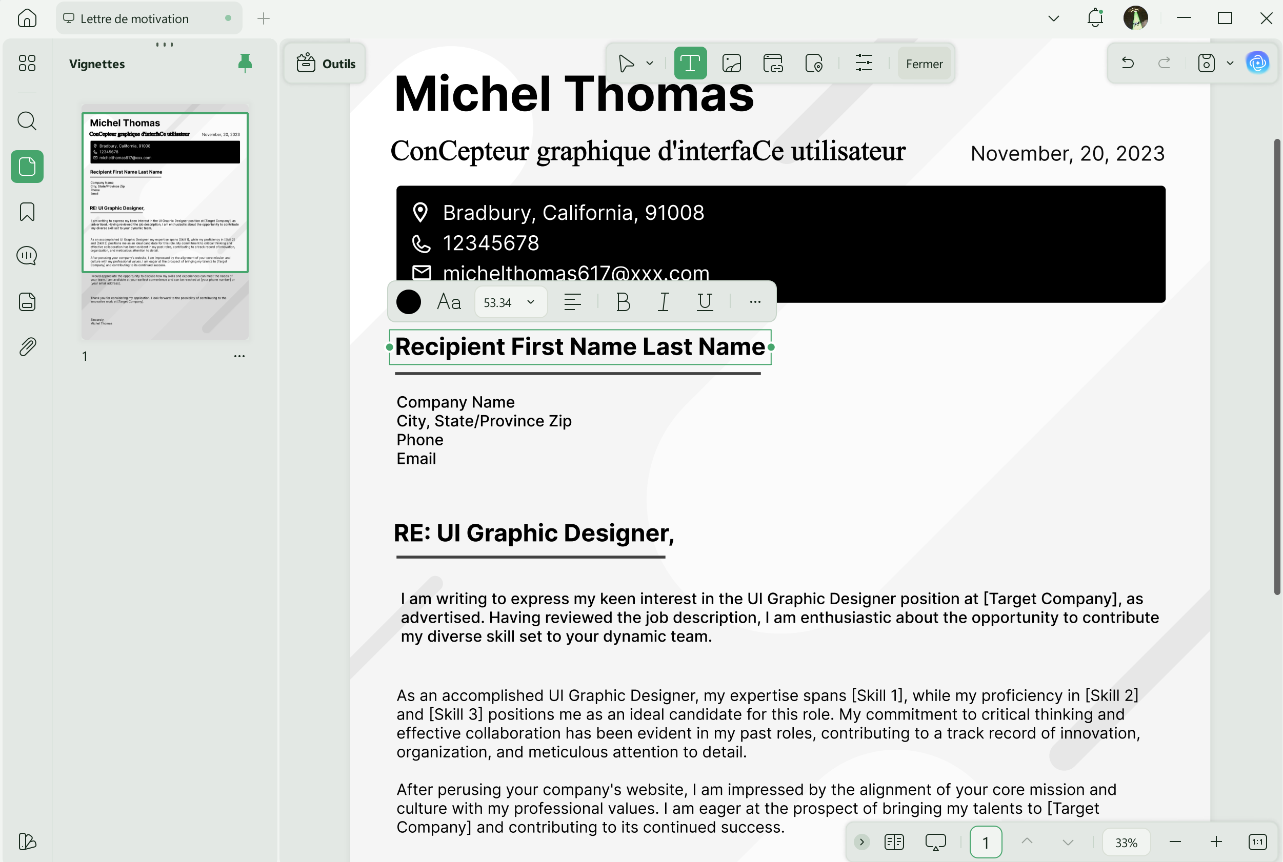 Modèle de lettre de motivation pour une candidature à un emploi updfA
