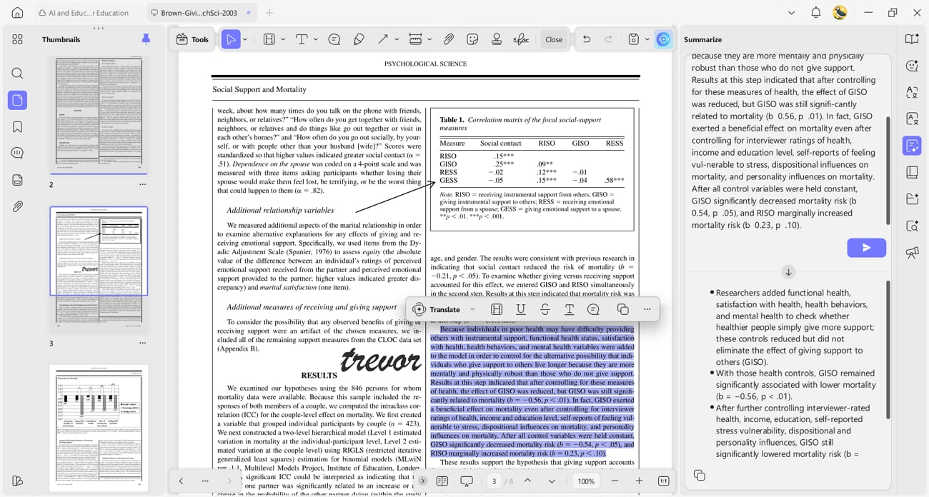 summarize long pages points updf ai