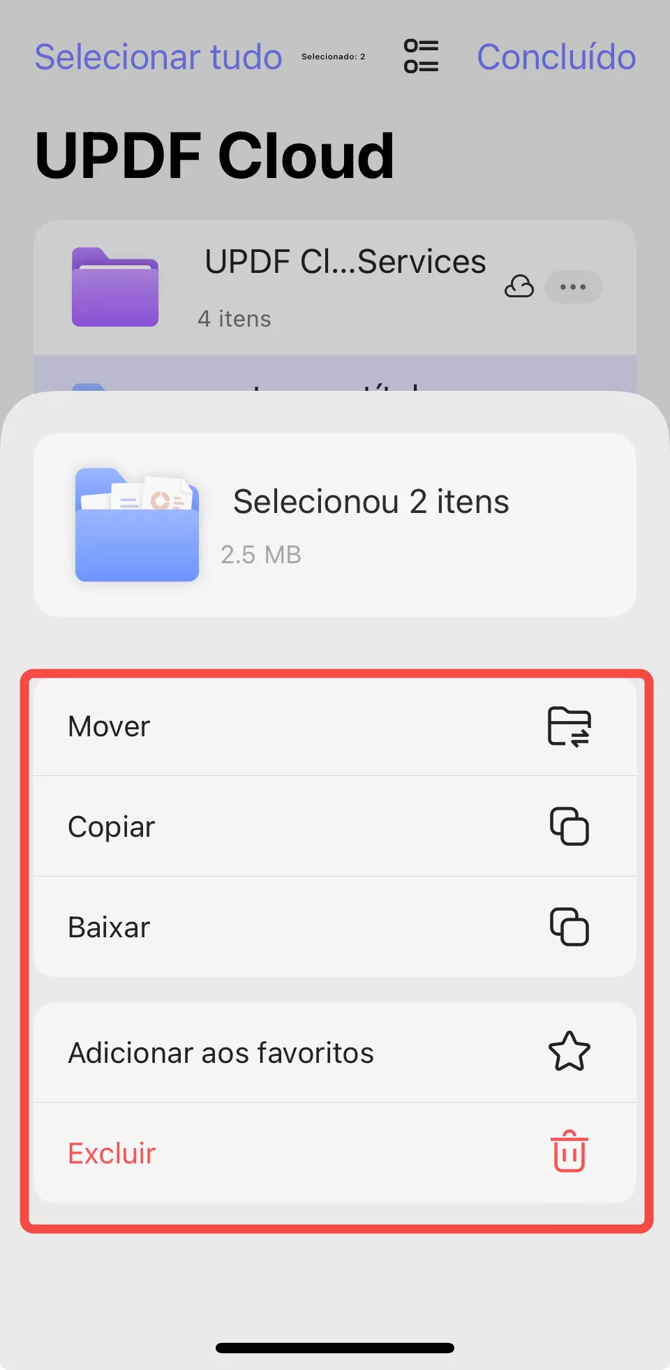 mais opções no updf cloud
