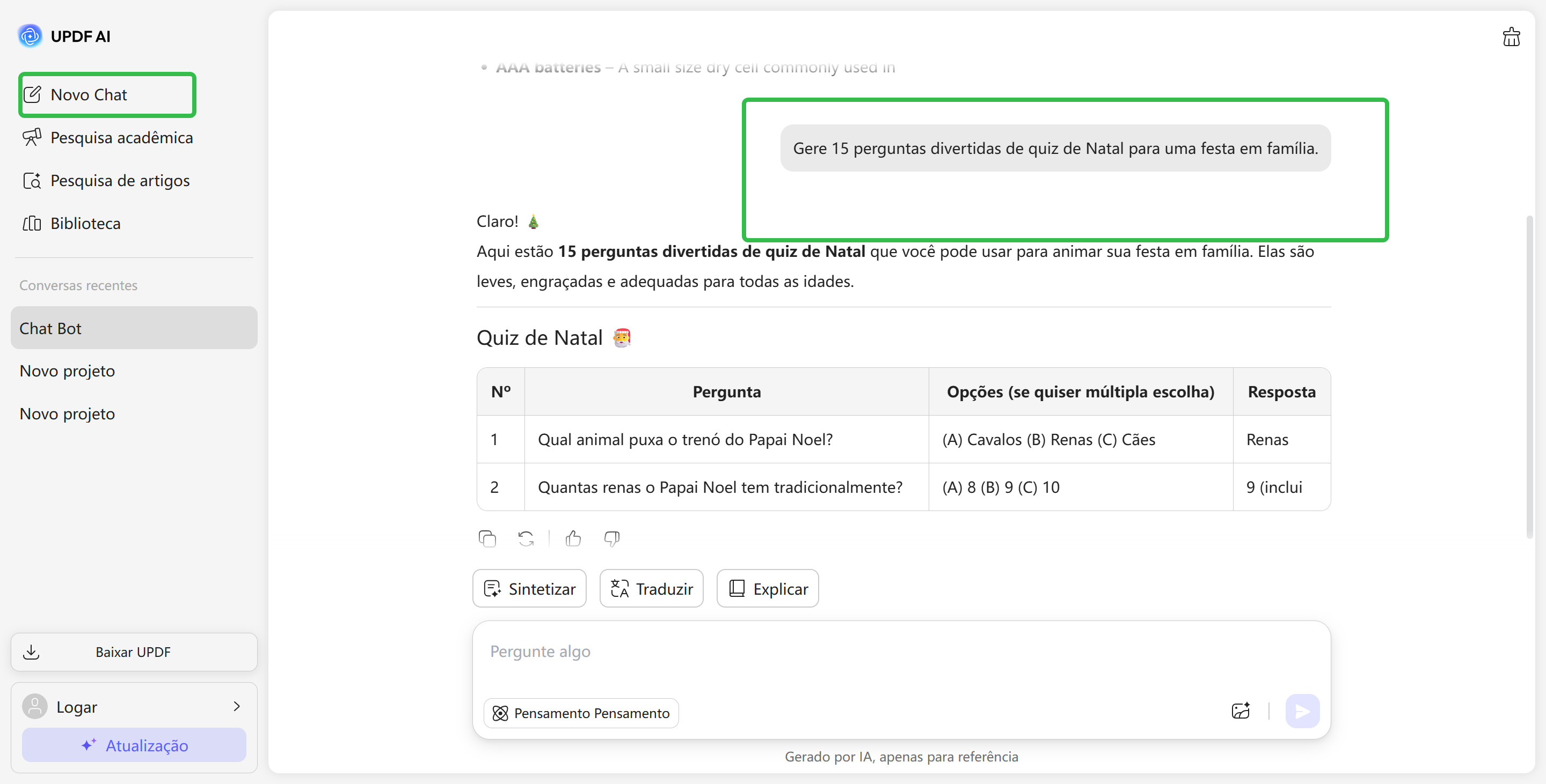 digitando um pedido