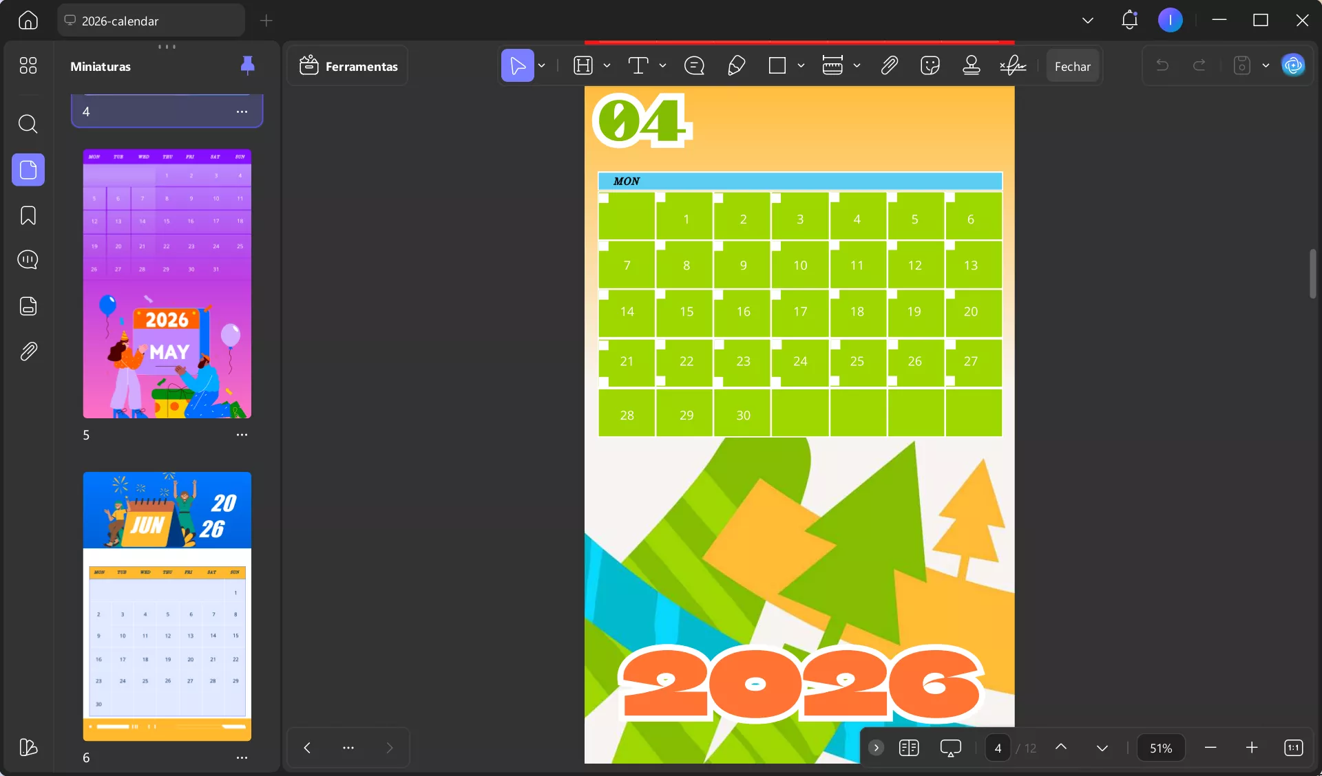 baixar o modelo de planejador mensal