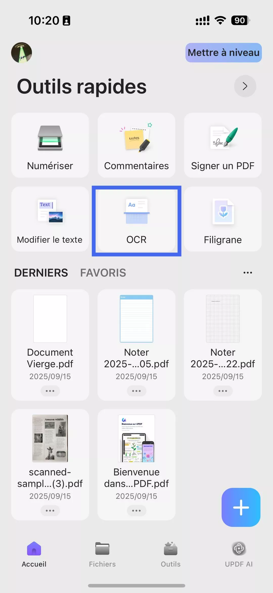 sélection des options updf-ocr