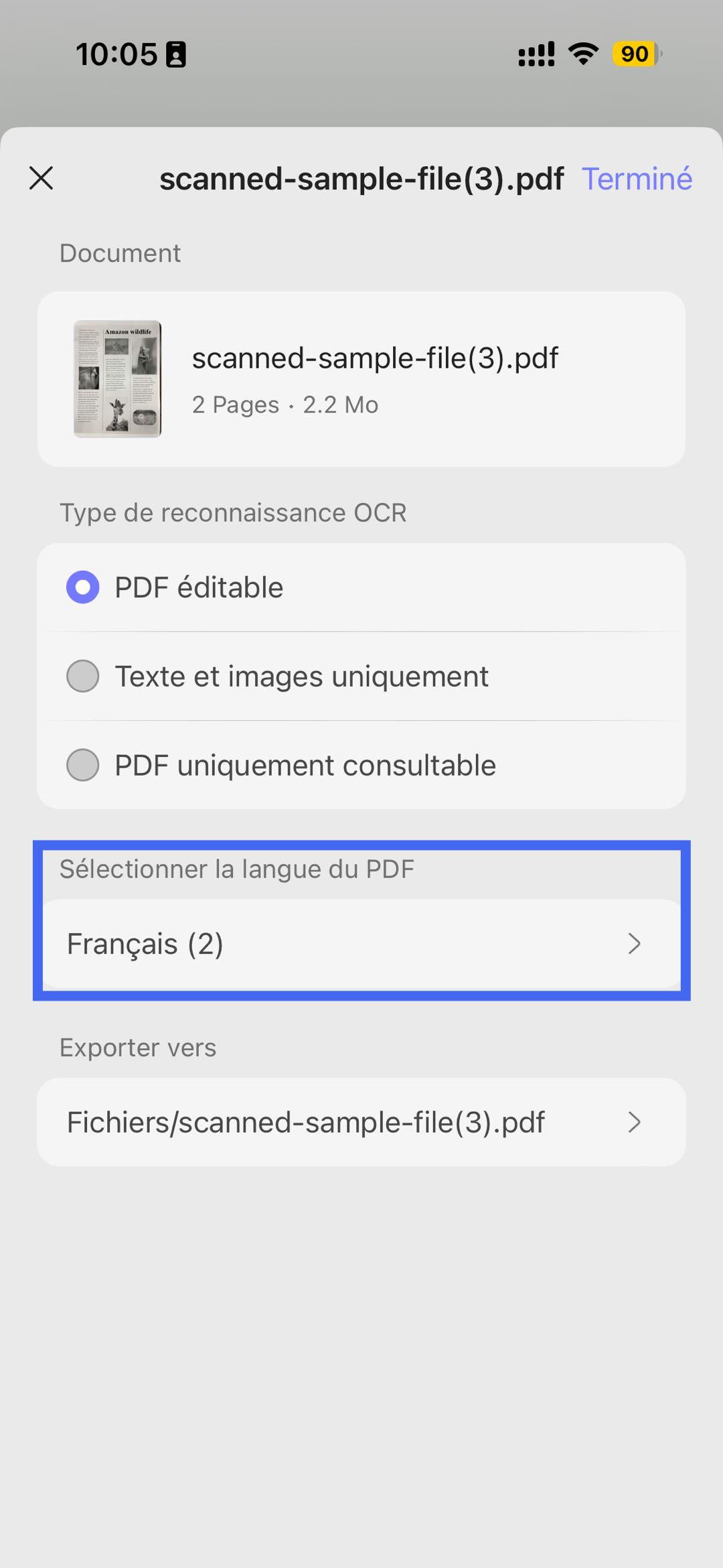 langue updf-ocr