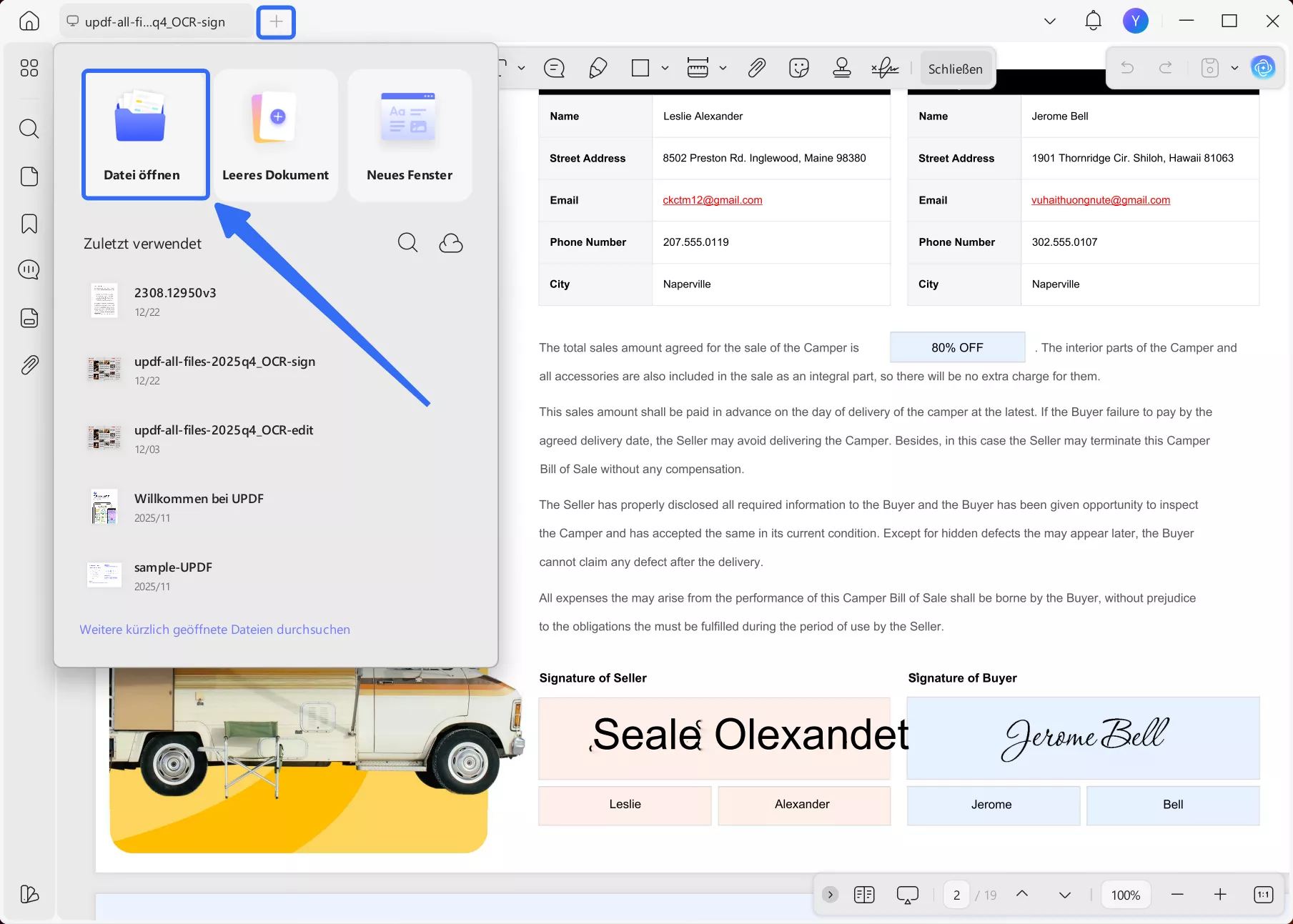 Datei in einem anderen Tab öffnen updf windows