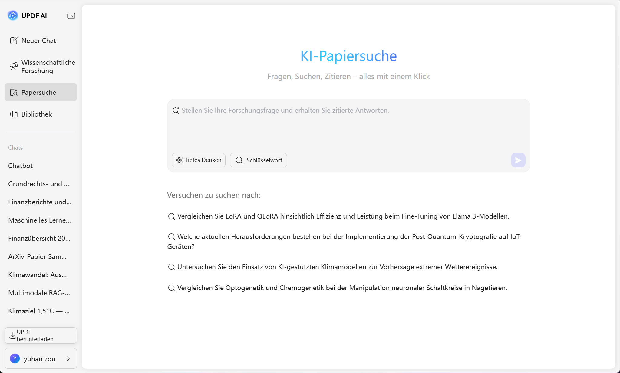Papersuche in UPDF AI