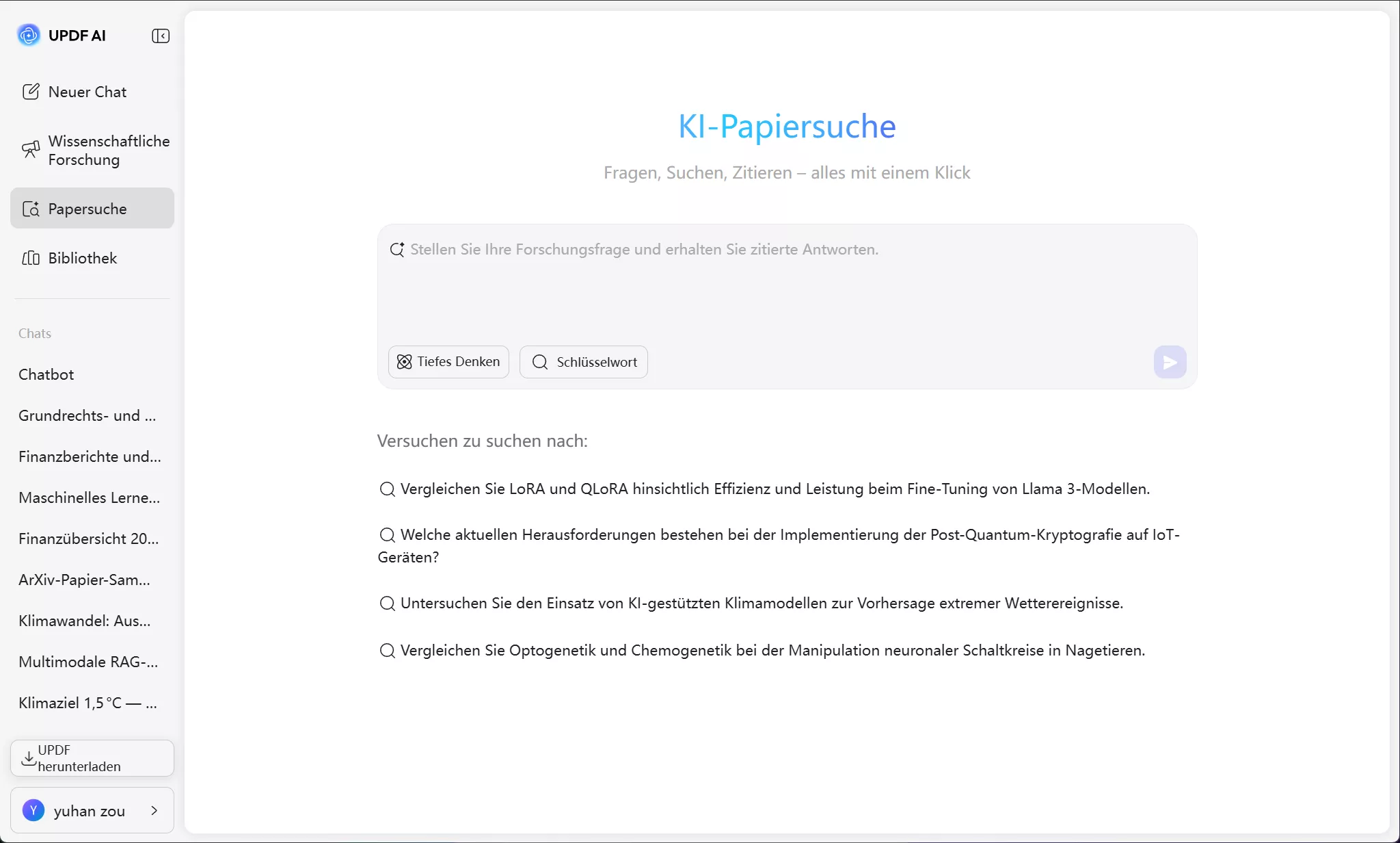 Papersuche in UPDF AI