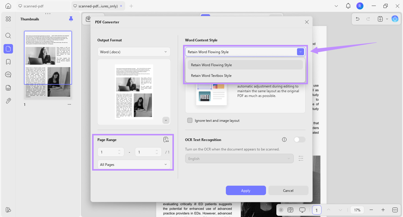 choose page range and content style