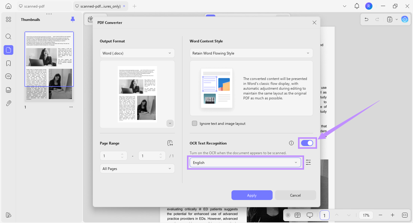 enable ocr and select language