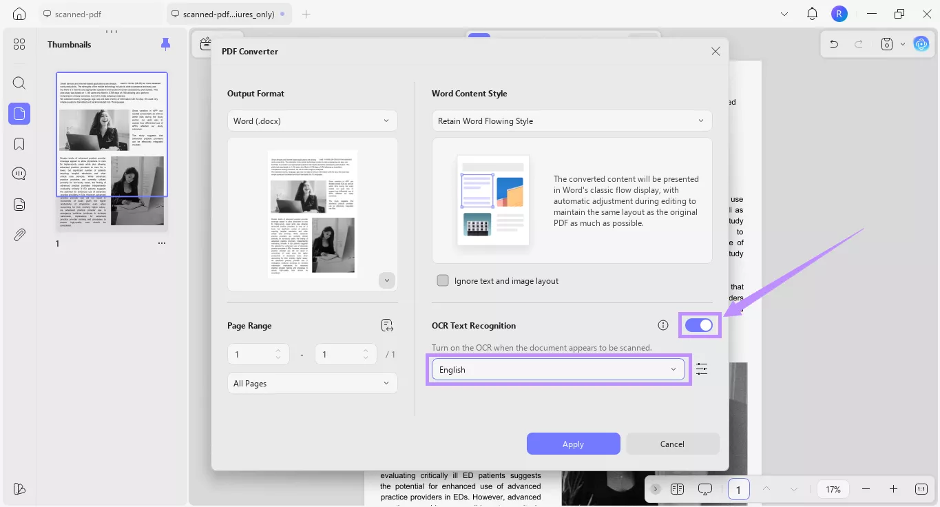 enable ocr and select language