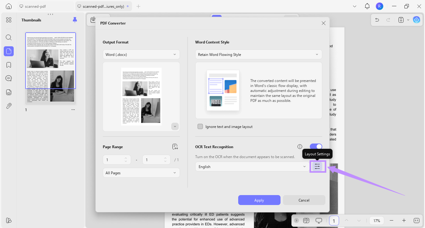 click on layout settings