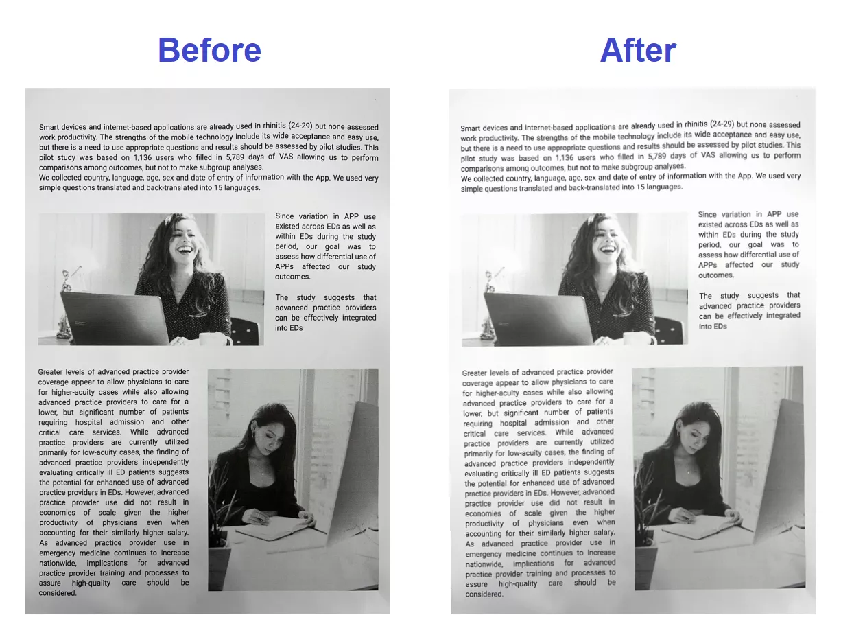 before and after adjusting brightness in updf