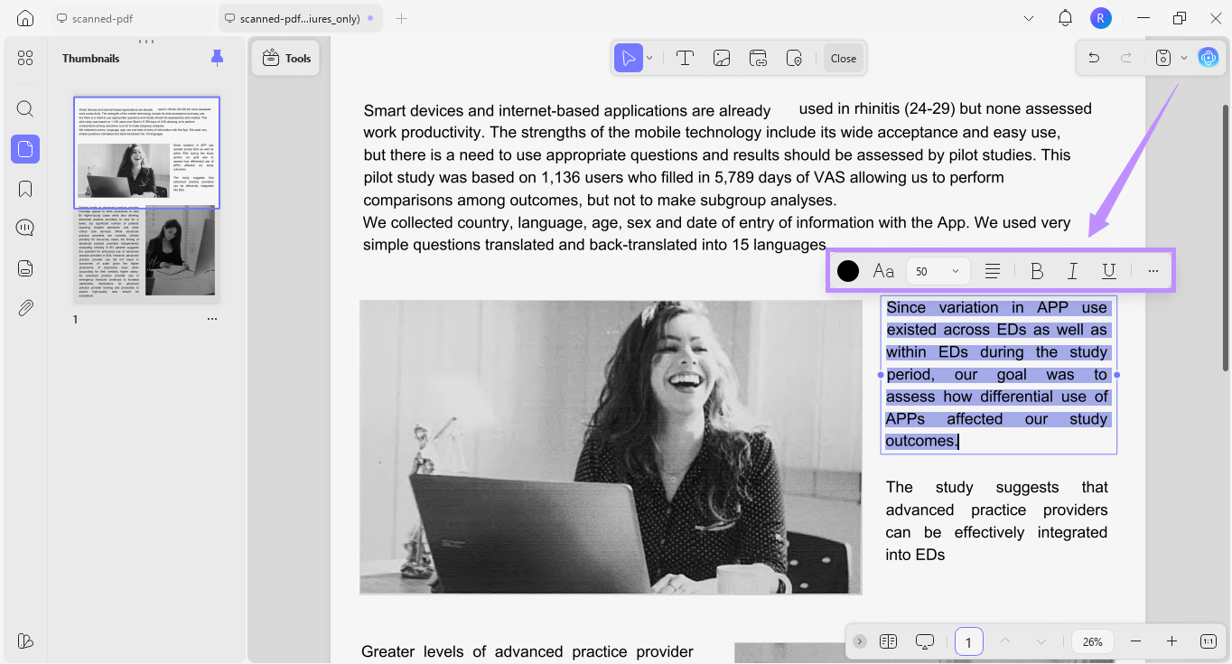 text properties toolbar