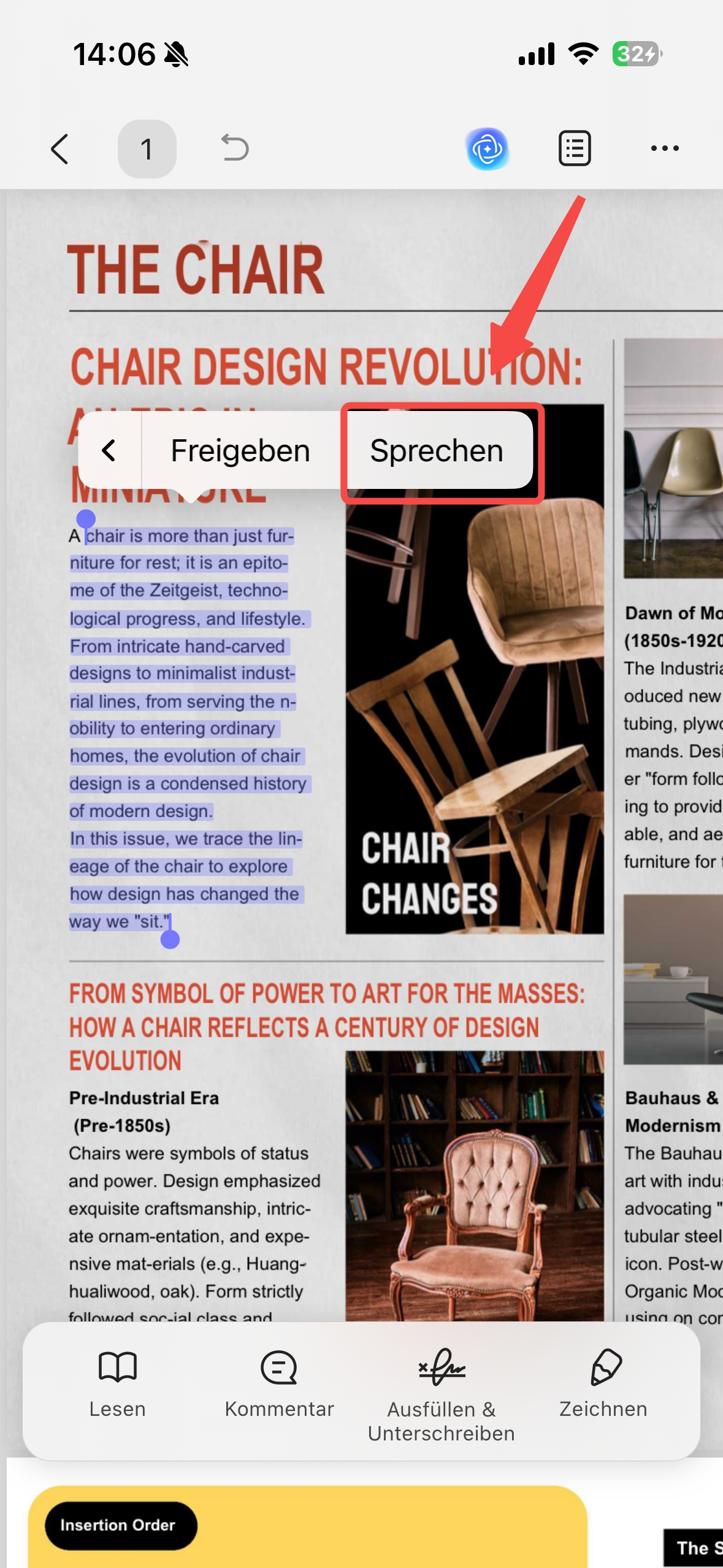 auf „Sprechen“ tippen