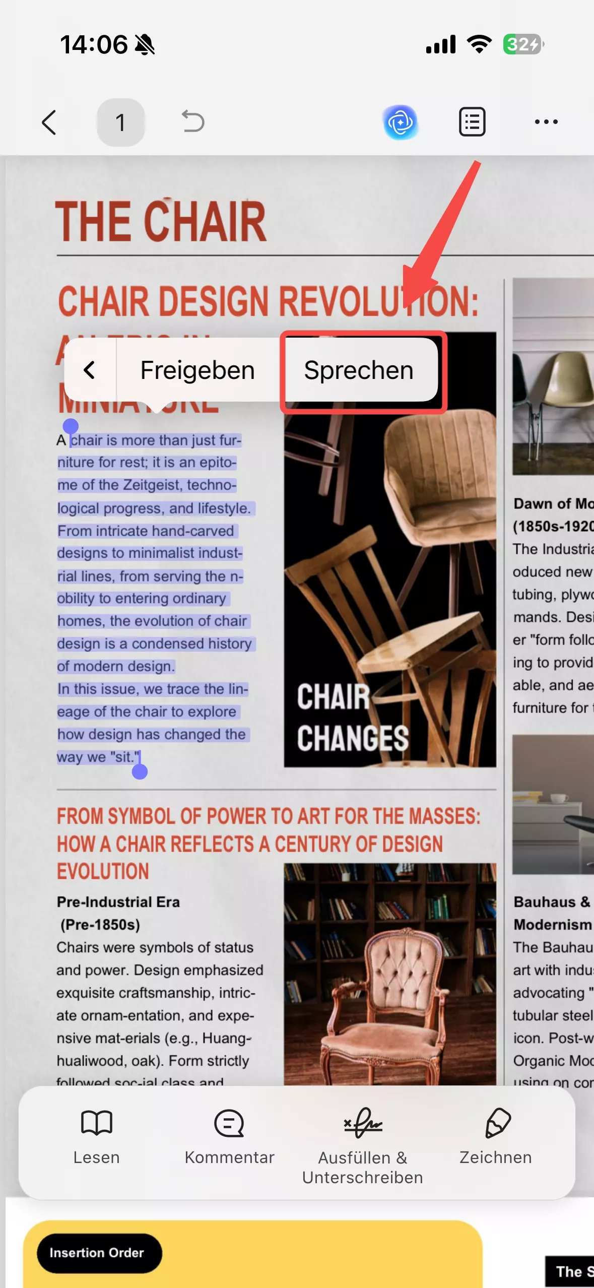 auf „Sprechen“ tippen