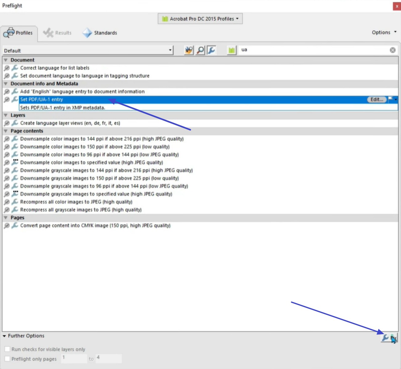set pdf/ua 1 entry and fix