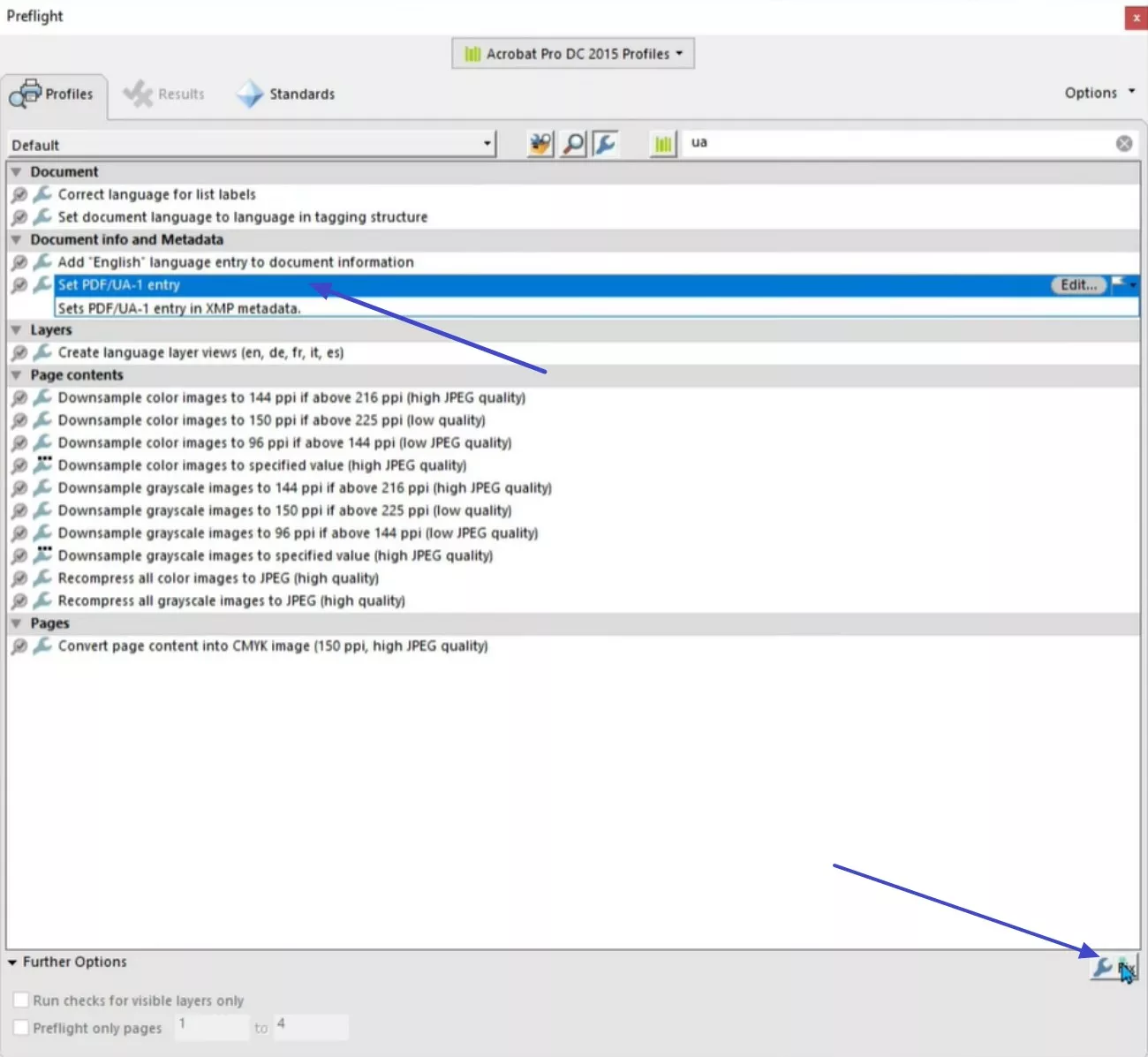 set pdf/ua 1 entry and fix