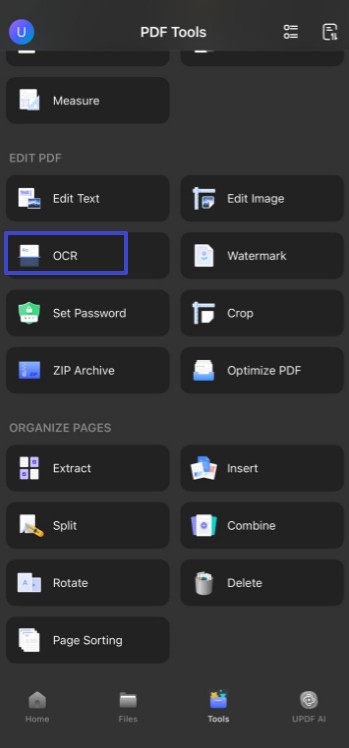 choose ocr in mobile updf