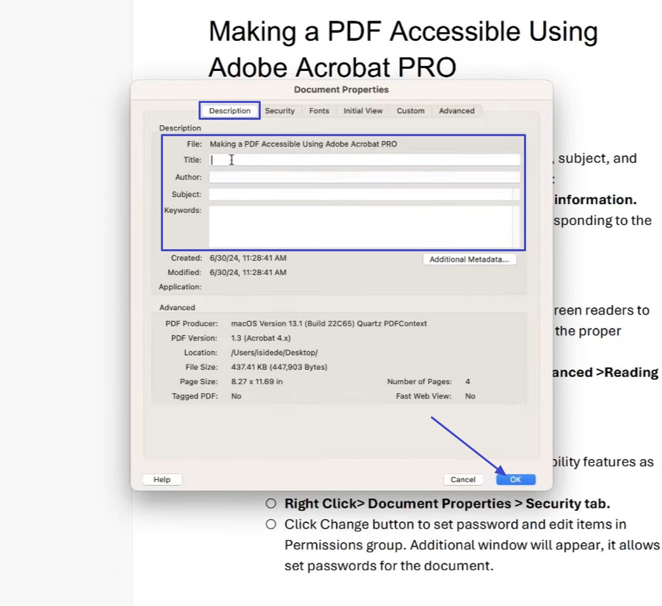 navigate to document properties