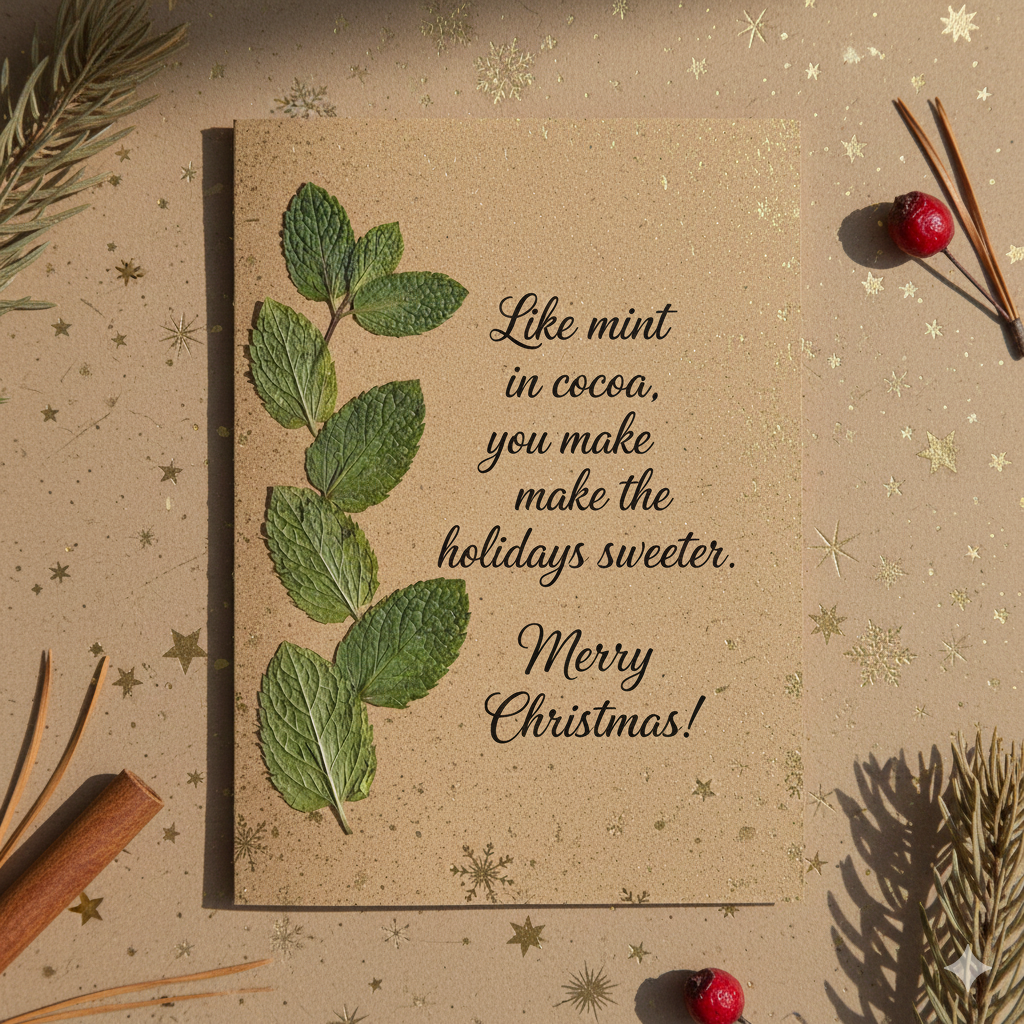 pressed mint leaves card
