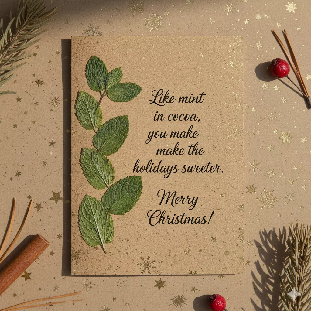 pressed mint leaves card