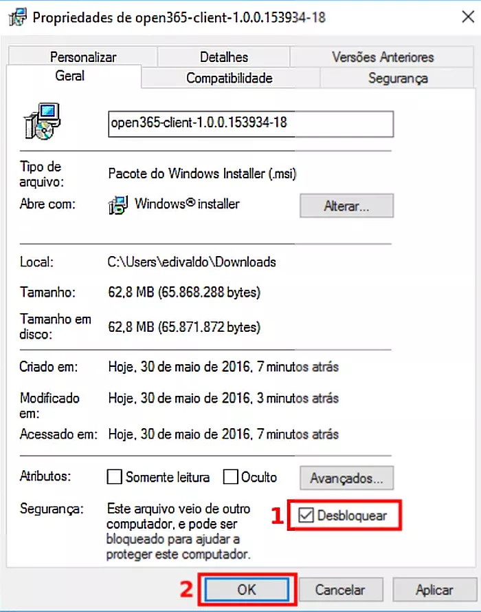selecionar desbloquear na segurança