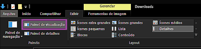 selecionar painel de visualização