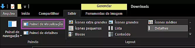 selecionar painel de visualização