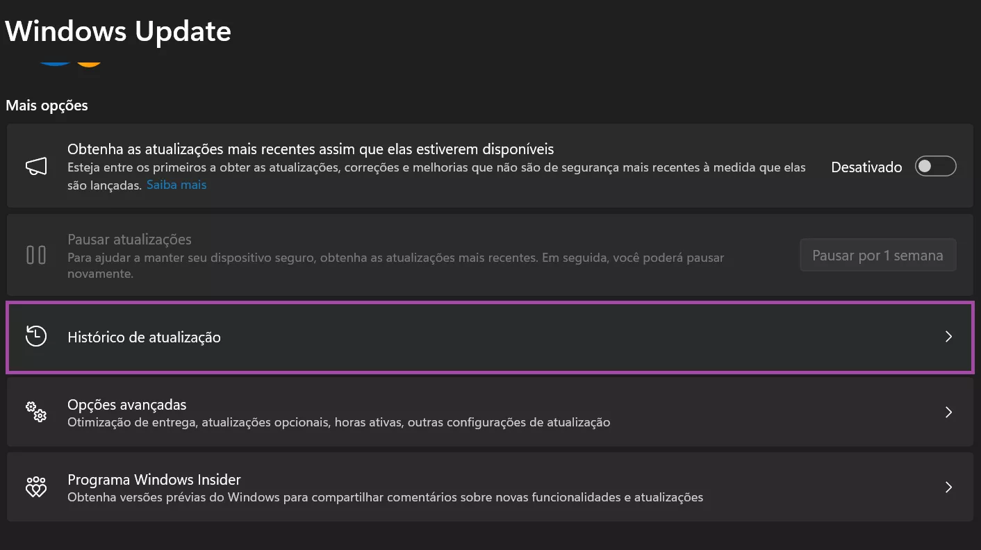 desinstalar a atualização