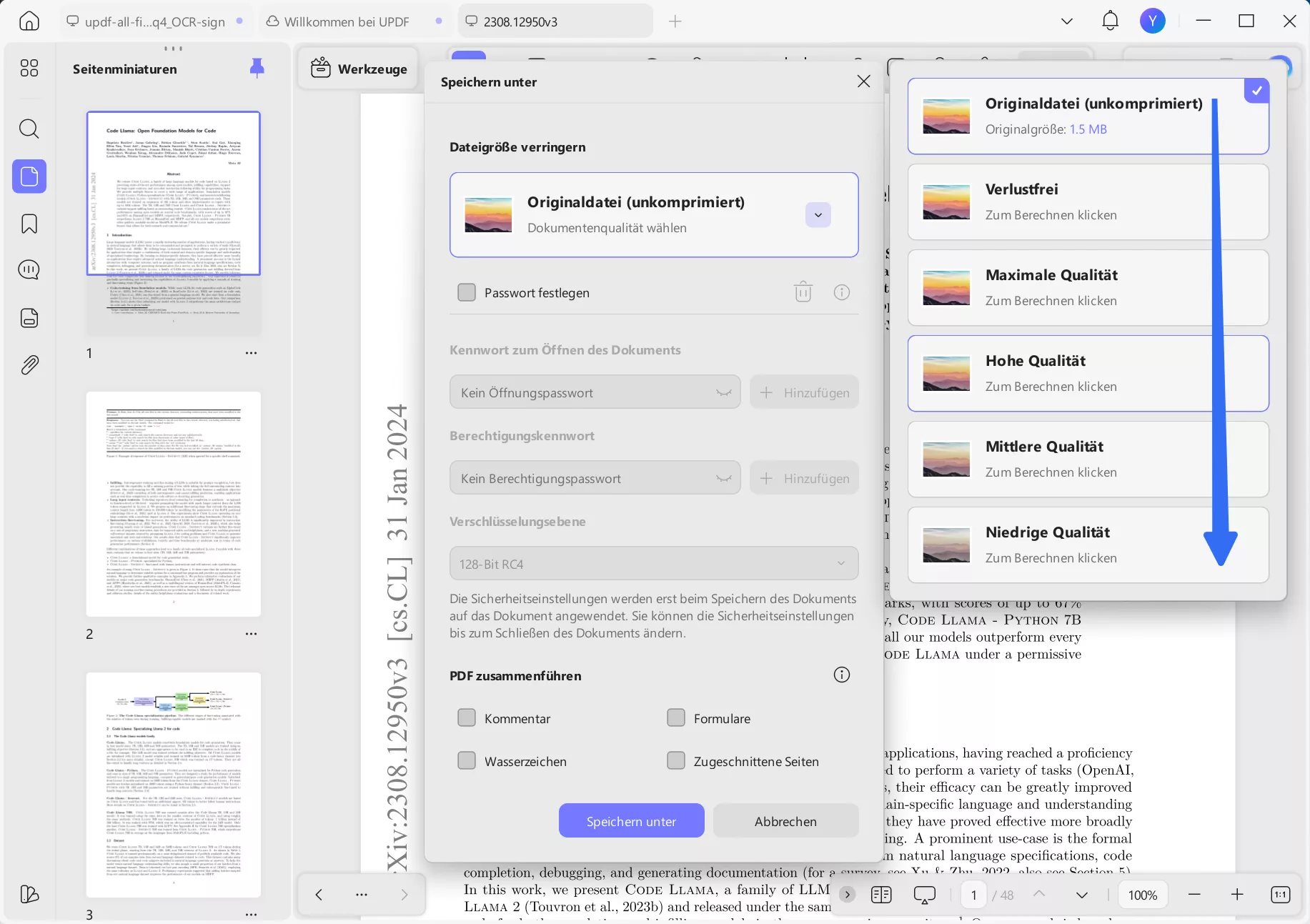 Dateigröße vor dem Speichern sofort reduzieren