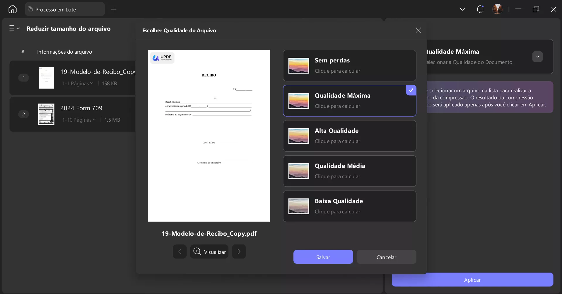 reduzir o tamanho do arquivo