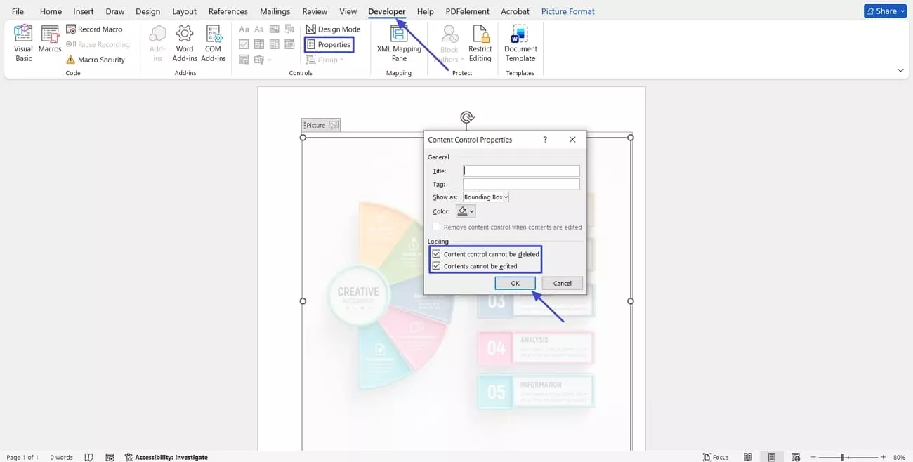access developer setting word delete watermark