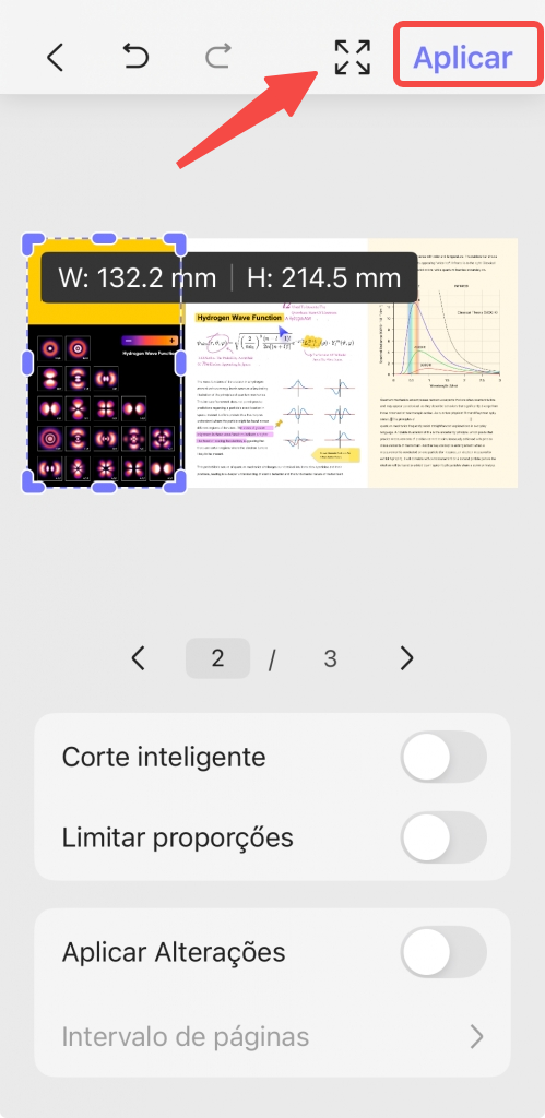 restaurar as alterações de recorte na página do pdf