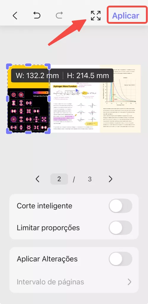 restaurar as alterações de recorte na página do pdf