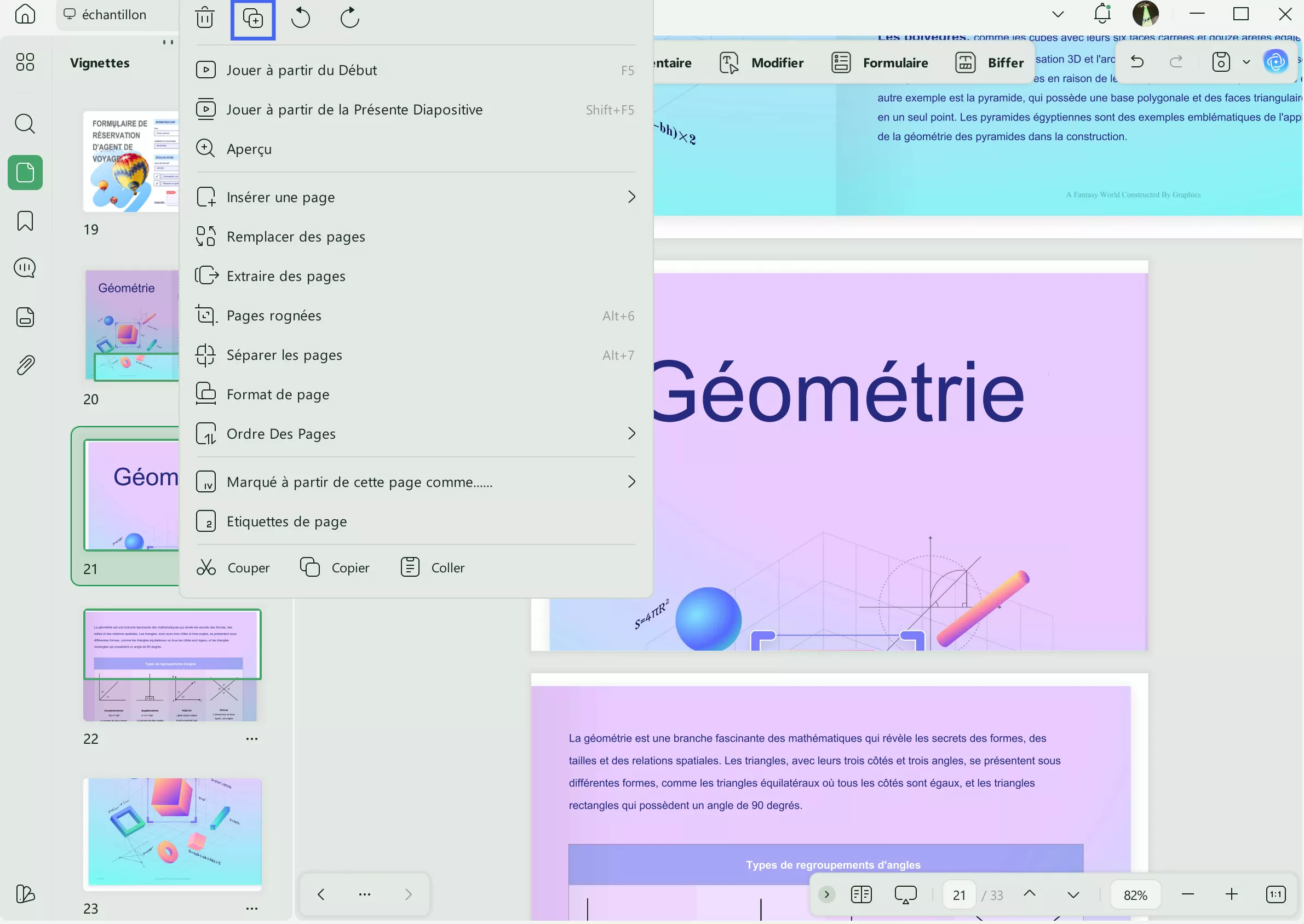 diviser une page de mots en 4 pages fractionnées