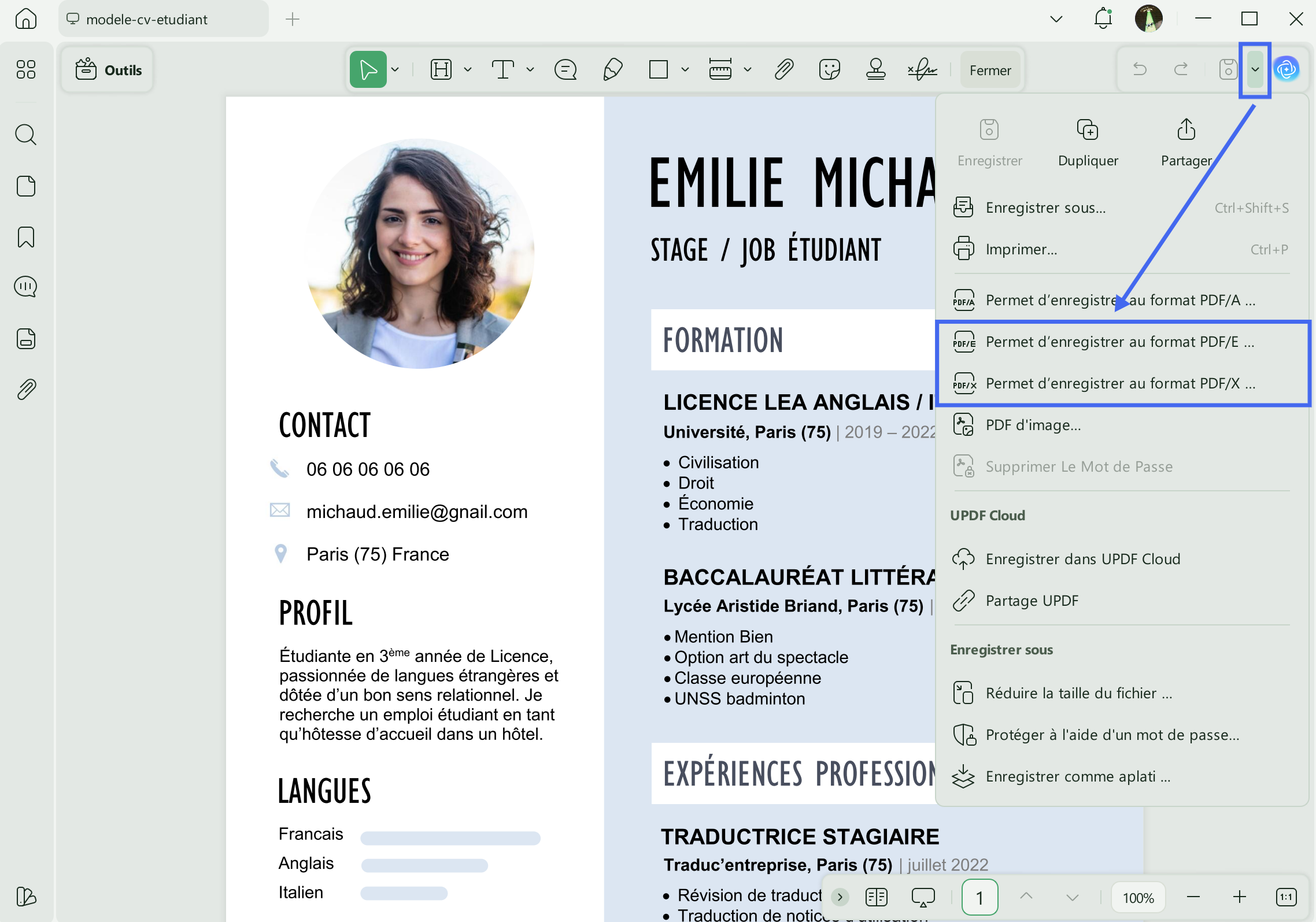 enregistrer en PDF/E et PDF/X