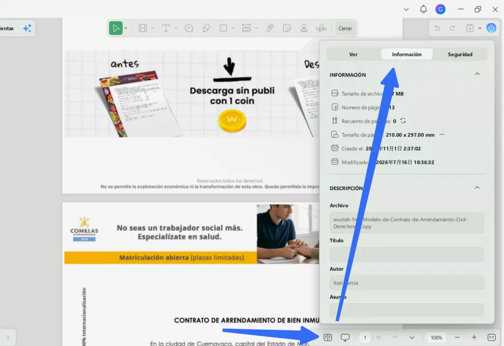 ver los metadatos de pdf en UPDF
