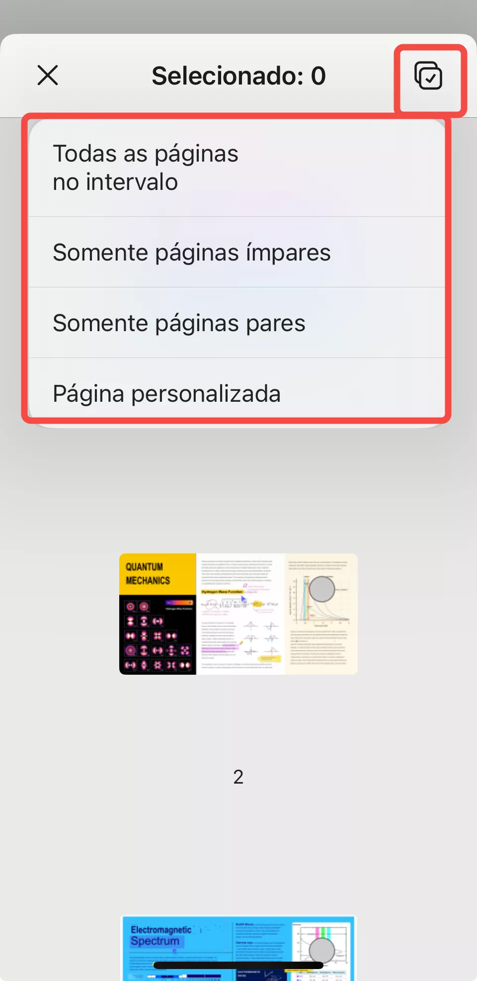 selecionar as páginas manualmente para recorte
