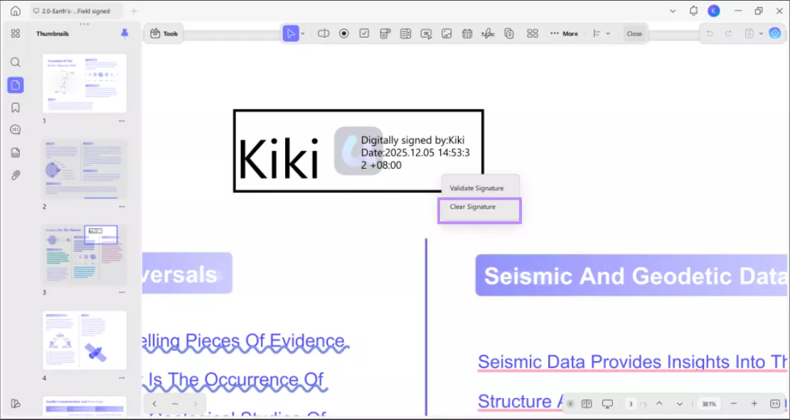 selecting the clear signature option