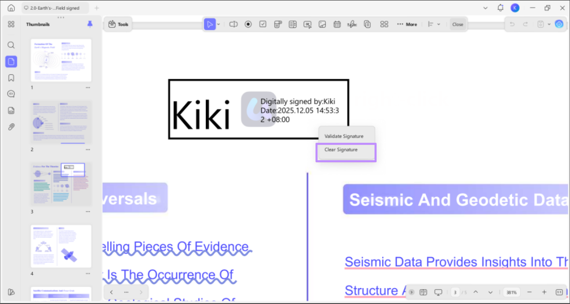  selecting the clear signature option