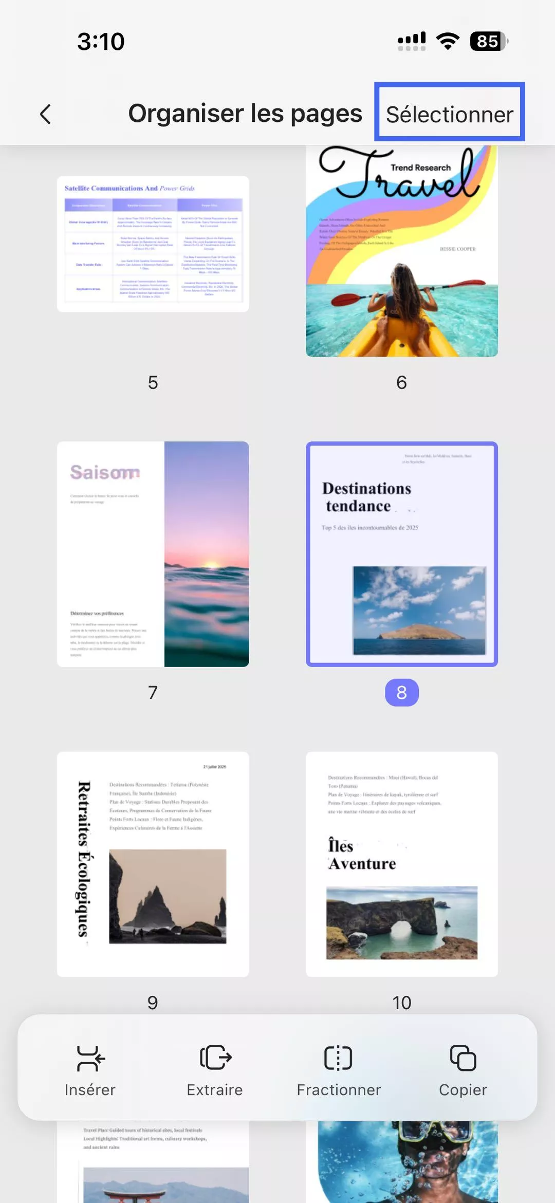 sélectionner toutes les pages fractionnées updf